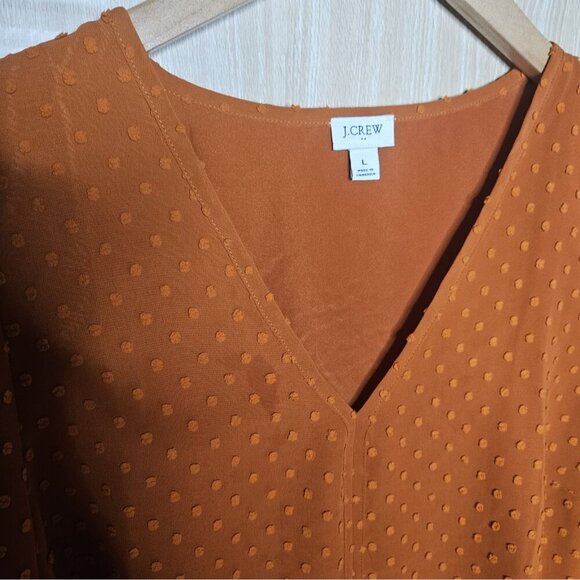 J. Crew Rust Orange Swiss Dot Long Sleeve Blouse Large - Picture 3 of 7